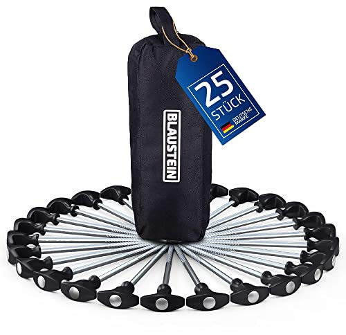 Blaustein Zeltheringe - 25x Robuste Heringe Camping - Deutsche Markenqualität - Lange Erdnägel aus Stahl & Sturmsicher - Heringe Erdnägel Stabil - - Schraubheringe Camping