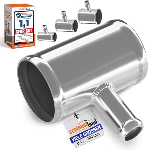 Edelstahl-Rohr T-STÜCK AD-Ø 80mm Abgang 25mm poliert V2A 1.4301 INOX rostfrei | AUSWAHL GRÖSSEN 25-200mm Außendurchmesser | T Verteiler Adapter Splitter Edelstahl Rohr Motor Schlauch-Verbinder