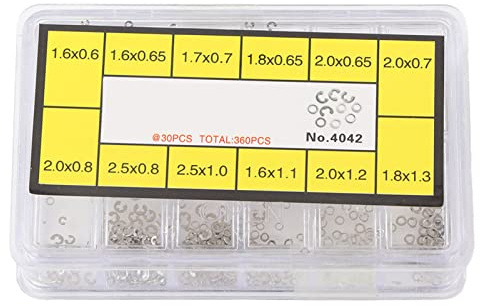 Pulsante dell'orologio, scatola di clip per rondella, 12 misure, clip per rondella, disco del calendario, accessorio per strumento di riparazione dell'orologio, metallo, con scatola di plastica, per o