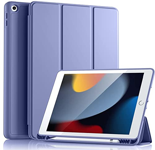 Vobafe Case for iPad 9th 8th 7th Generation 10.2 Inch Case | (2021/2020/2019 Model, iPad 9/8/7), Flexible TPU Back Cover, with Pencil Holder, Auto Wake/Sleep, Violet