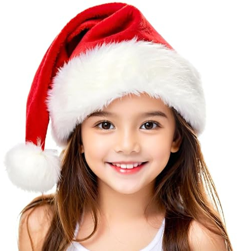TCJJ Santa Hat Kids Christmas Hat Velvet Thickened Fur Christmas Hat for New Year Holiday Party Supplies (Children-1Pcs)