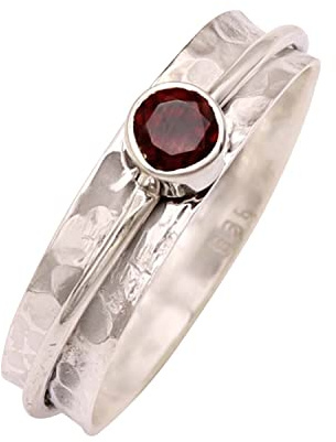 Goyal Jewels Granat Edelstein Silber Ring Massiv 925 Sterling Silber Spinner Meditation Ring Alle Größen Männer Frauen Ring Geschenkartikel Aussage Handgemachter Schmuck GESR152 (60 (19.1))