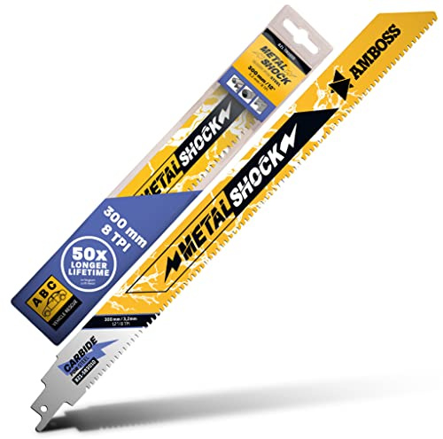 AMBOSS METAL SHOCK - 1x Säbelsägeblatt Länge 300 mm / 8 ZpZ - ideal für Abriss/Fahrzeugrettung/Aufbau/Demontage/Rohrleitungsbau - geeignet für Stahl (Rohre/Profile/Träger) sowie Gussrohre