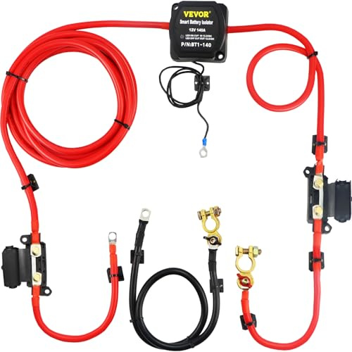 VEVOR Relé Sensible al Voltaje de 12 V Relé de Carga Dividida Cable de Batería Rojo de 4 metros Relé Sensible de Voltaje Plástico de Nailon Kit de Cargador Dividido con Accesorios Completos