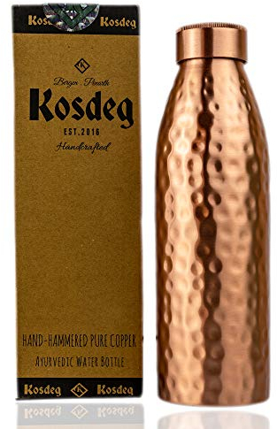 Copper Water Bottle - 24 oz Solid Pure Copper - An Ayurvedic Copper Vessel For Drinking - Drink More Water, Lower Your Sugar Intake And Enjoy The Health Benefits