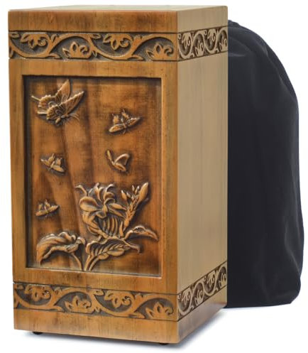 engmvwod Handgefertigte Holzurne mit Gravur für menschliche Asche, Erwachsene, männlich, weiblich, Satin, Tasche, Urnenbox (Schmetterling (113 kg)