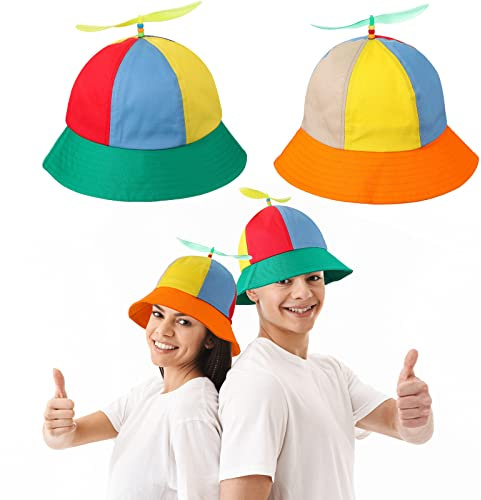 SATINIOR 2 Stück Herren Propeller Mützen Lustige Hubschrauber Kappe Mehrfarbiger Helikopter Hut mit Propellern für Erwachsene Kostüm Party Geschenke Zubehör (Fischerhut Stil)