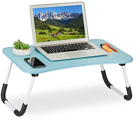 Relaxdays Laptoptisch für Bett & Couch, HBT: 26 x 63 x 40 cm, klappbarer Betttisch, MDF, Eisen, Notebooktisch, hellblau