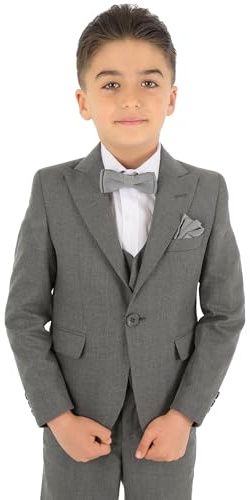 SIRRI Festliche Slim Fit Anzüge für Jungen mit Fischgrätenmuster 8-Teiliges Set in Grau, Alter 14 Jahre