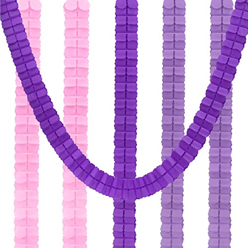 PATIKIL 6 Pack 9.8ft Vierblättrig Girlande Seidenpapier Hängend Blume | Girlande Wiederverwendbar Luftschlangen für Party Hochzeit Hintergrund Dekorationen Lila Theme 3 Farben