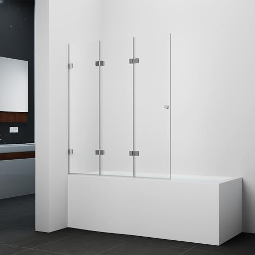 Marwell Parete pieghevole per vasca da bagno Silver Vibe, 120 cm x 140 cm x 5 cm, elementi in vetro di sicurezza da 6 mm
