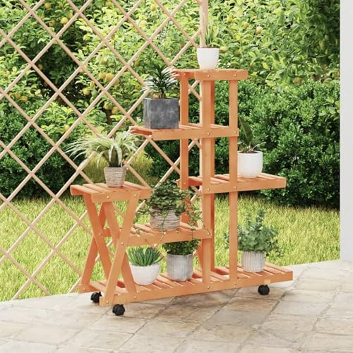 Camerina Blumenständer mit Rollen 95x25x101 cm Massivholz Tanne Pflanzenregal Blumenbank FüR Innen