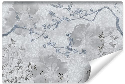 Muralo - Papel pintado 3D no tejido - Fotomural efecto 3D - Papel pintado para sala de estar dormitorio Papel pintado - Fotomural - Diseño de flores y hormigón - Br.520 cm x Alto 318 cm