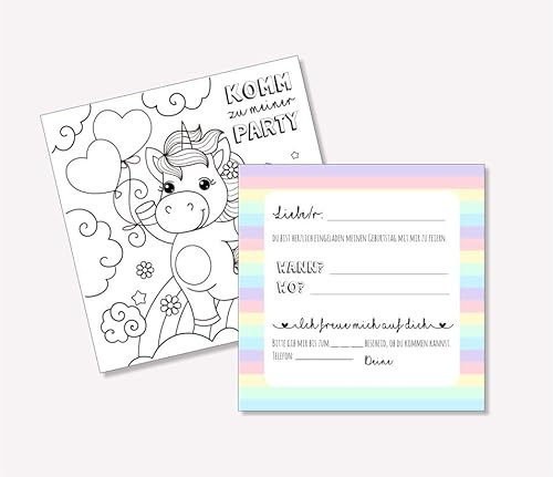 Einladungskarten Kindergeburtstag zum ausmalen EINHORN