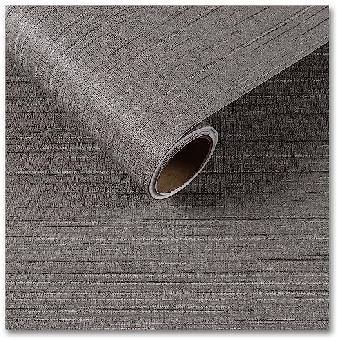 CRE8TIVE Carta da parati ruvida in lino grigio, 30 cm x 900 cm, carta da parati autoadesiva per camera da letto, carta da parati rimovibile in vinile per mobili, piano di lavoro, armadietto, bagno