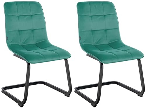 CLP 2er Set Esszimmerstuhl Vermont Mit Samt-Bezug I Gepolsterter Freischwinger-Stuhl | Farbe grün