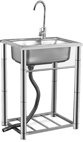 Freistehende Edelstahl Spüle Mobiles Küche Spültisch Küchenspüle Außenbereich Spültisch Mit Wasserhahn Gewerbliche Spüle Für Hotel, Garage, Waschküche, Camping (55 * 40 * 75cm)