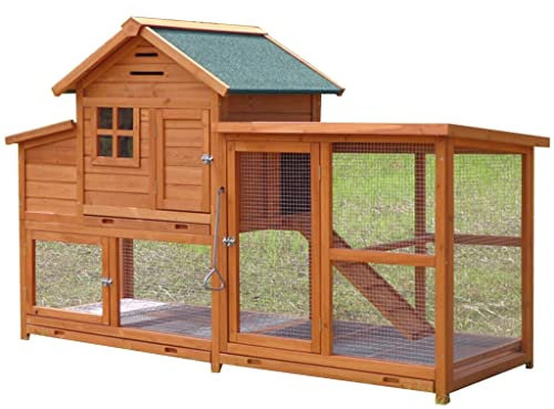 WYRMB Hühnerstall für draußen, Kaninchenstall aus Holz, Geflügelstall mit Nistkasten, Lüftungstür, abnehmbarem Tablett und Rampe, für den Garten, Hinterhof, Haustierhaus (braun, 193 x 76 x 123,5 cm)