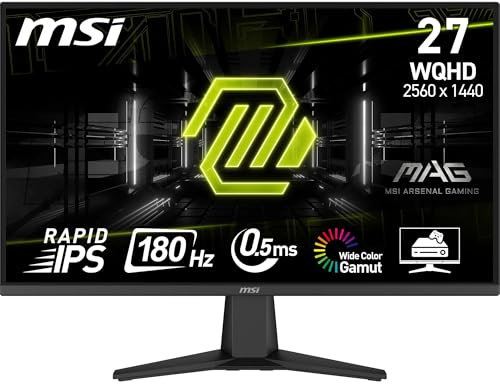MSI MAG 275QF 27 Zoll WQHD Gaming Monitor - 2560 x 1440 Rapid IPS Panel, 180 Hz / 0.5ms (GtG, Min.),101% sRGB Colour Gamut, Frameless Design, HDR Ready - DisplayPort 1.4, HDMI 2.0b(WQHD@144Hz)