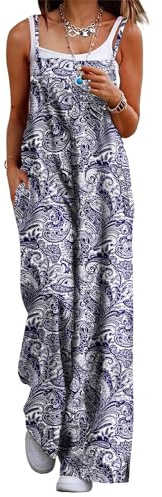 YESNO Women's Ladies Dungarees Summer Casual Wide Leg Overalls Cotton Baggy Jumpsuits with Pockets PZZTYP2 UK