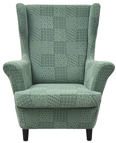 HZDHCLH Ohrensessel Überzug 2 Teilig mit Armlehnen modisch elastisch | Sofa-Schutzbezug Möbelschutz Stuhlbezug geeignet für Sessel Wohnzimmer Schlafzimmer Hotel (Dark green square jacquard)