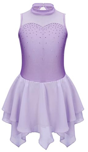 Kvysinly Kinder Mädchen Eiskunstlauf Kleid mit Strass Tanzkleid Glitzer Kürkleid Rollkunstlauf Balletkleid Tanz Training Wettbewerb Outfit