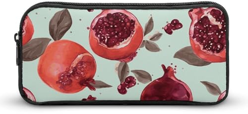 BTCOWZRV Großes Federmäppchen mit Granatapfelmuster, ästhetisches Stifteetui für Damen und Herren, tragbare Kosmetiktasche, multifunktionale Münztasche für Büro, Urlaub, Stil, 22 x 12 x 5 cm,