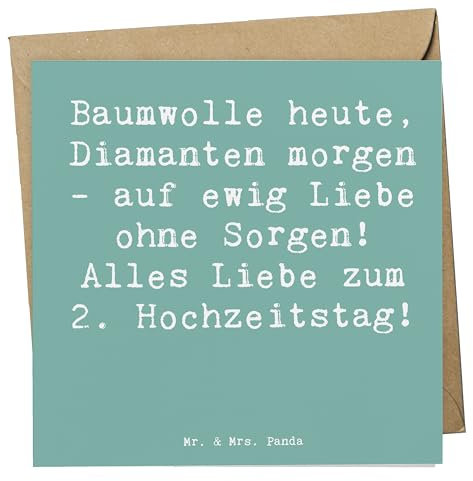 Mr. & Mrs. Panda Einladungskarte Spruch 2. Hochzeitstag Baumwollhochzeit - Geschenk, Geschenke, Diamanten morgen, Glückwunschkarte, Liebesbeweis, Klappkarte, faltkarte, Zusammenhalt, Zuneigung, Heirat
