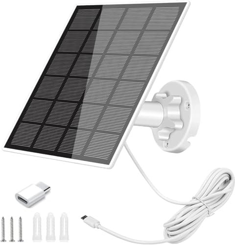 Solar Panel for Security Camera 5W 5V Solar Panel Charger IP65 Waterproof Solar Charger with 360°Adjustable Mounting 9.1ft Micro USB Port Charging Cable USB-C Port Connector for Security Camera