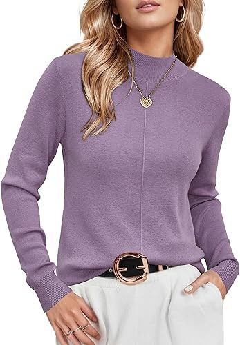 Arach&Cloz Pullover Damen Herbst Langarm Wool Blend Strickpullover Mock Neck Elegant Pulli Warm Winter Pullover Oberteile