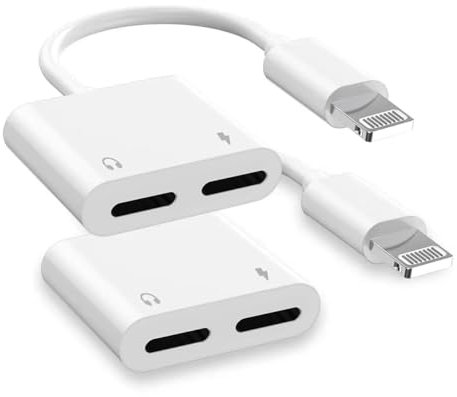 2Pack Dual Lightning iPhone Splitter & Charge Dongle Adapter,[Apple MFi Certified]4 in 1 Audio+Charge+Call+Volume Control Headphones Audio Adapter Compatible with iPhone14/13/12/11/XS/XR/8/7 iPad/iPod