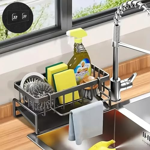 Genérico Organizador de Fregadero, Organizador Cocina, Porta Estropajos Fregadero, Soporte para Esponja con Ventosas Antideslizantes, Ideal para Accesorios de Cocina, Útil para Cocina y Baño (Negro).