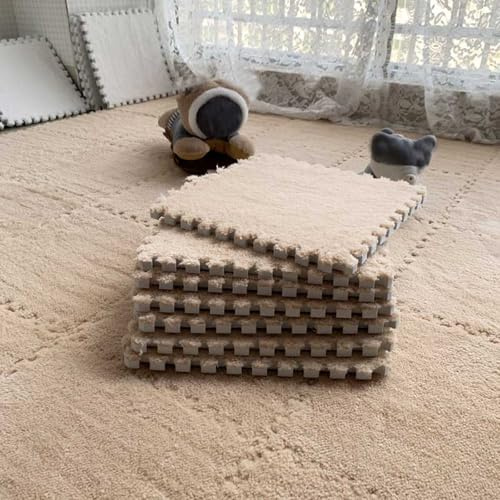 BRCYKRWY 10 Stück DIY Puzzle Shaggy Teppich,Schaumstoff-Fußmatten,Plüsch Spielmatte rutschfest Bodenschutzmatte 30x30x1cm,Flauschige Flächenteppiche,quadratische Plüsch-Puzzle-Bodenfliesen