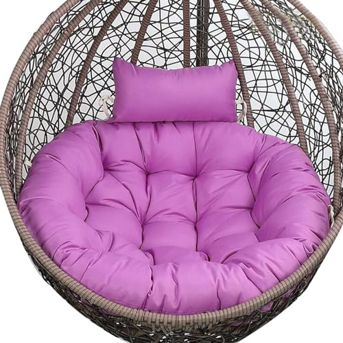 Silla oscilante de ratán con cojín grande para interiores y exteriores, silla colgante de huevo para jardín, terraza, hamaca de mimbre, silla colgante, color morado noble