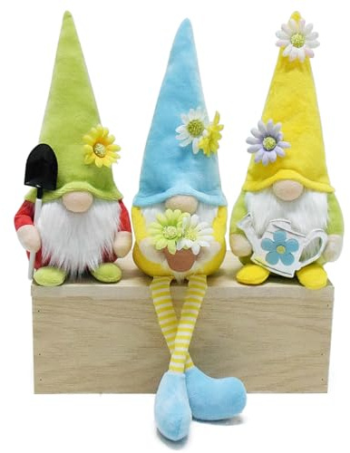 Attiigny Spring Flower Gnome Plush, Set of 3 Flower Spring Summer Gnomes Holiday Ornaments, Handmade Shelf Tiered Tray Decorations Gifts Santa Dolls for Home