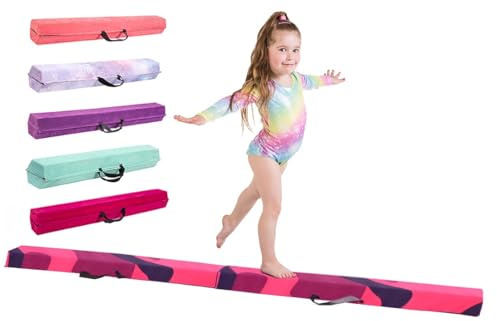 TINY TUMBLERS Poutre Gymnastique pour Enfants - 210/240/270/300cm - Équipement d'équilibre Incroyable pour Les Enfants à la Maison - Faux suède, Mousse EVA Haute densité - Cartes Flash - Camo 240