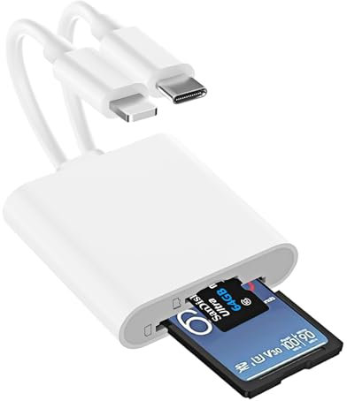 Lettore Schede SD iPhone, 2 in 1 Lettore SD iPhone, Lightning SD Card Reader, Lettore Scheda SD iPhone, Adattatore Scheda SD per iPhone, SD Card Reader per iPhone iPad, SD Card Reader iPhone 16 15 14