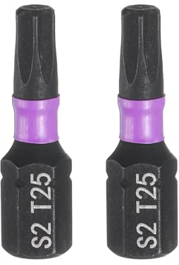 QUARKZMAN 2pcs T25 Embout de Tournevis Torx 1/4 Tige Hexagonale 25mm/1 Longueur Magnétique Étoile 6 Pans Acier S2 Forets de Tournevis et de Perceuse Électrique de Qualité Industrielle