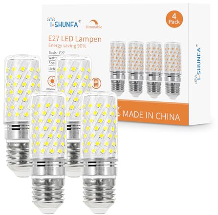 I-SHUNFA 7W Dimmable E27 Ampoules LED Maïs,6000K Blanc froid,Remplace 70W Lampe Halogène,1000Lm A60 Edison épi de maïs Ampoule E27 à économie d'énergie avec 360° Angle de Rayonnement,4 pièces