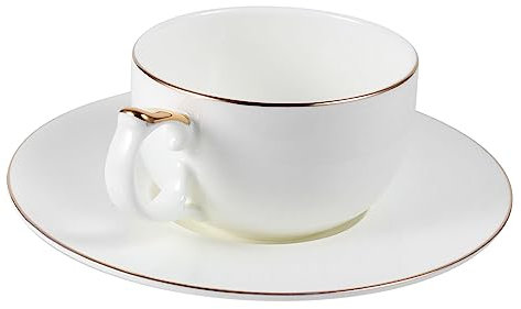 Cabilock Simple European Style Gold Trim Ceramic Coffee Cup with Saucer 101-200ml Porcelain Tea Mug Set for Home and Café