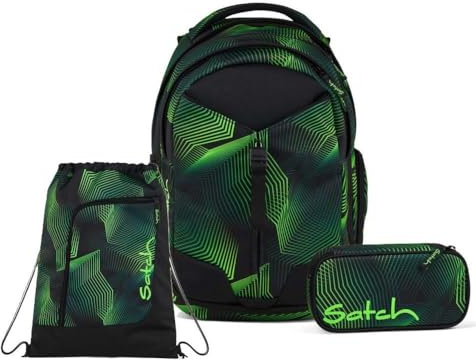 Satch Match Schulrucksack Set 3tlg. inkl. Schlamperbox und Sportbeutel (Seismic Green)