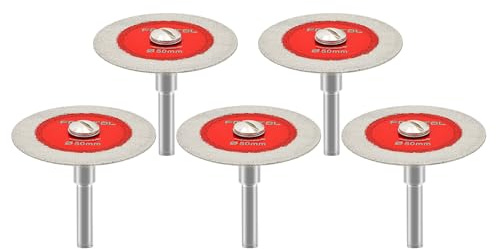FOCSTOL Disco Diamantato per Taglio Vetro - 5 pezzi 50mm Lama Diamantata per Taglio Vetro con Gambo Rotondo 6mm per Giada, Cristallo, Bottiglie Vino, Piastrelle, Ceramiche