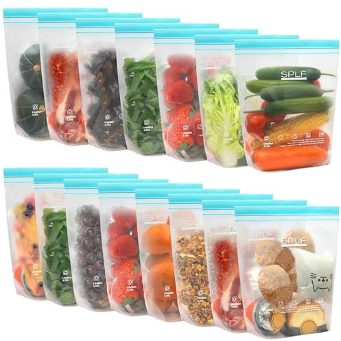SPLF 15 Pack Reusable Gallon Freezer Bags Dishwasher Microwave Safe | Extra Thick 1 Gallon Ziplock Food Storage Bags, Leakproof Food Containers for Meal Prep, Fridge Kitchen Organization