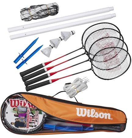 Wilson 4 Player Badminton Set V2 With Racket Poles & Net Shuttlecock Outdoor Garden Family Game Sport With Carry Bag