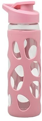 AKINDA Home - Borraccia da 500 ml in vetro borosilicato con rivestimento in silicone rosa - borraccia vetro - borraccia rosa - borosilicato 500ml - silicone protettivo - borraccia sportiva