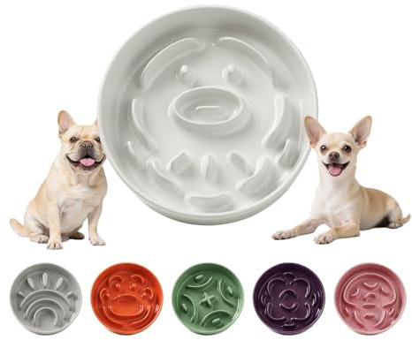 Gamelle pour Chien Anti glouton en céramique - Bol Labyrinthe pour Alimentation Lente - Idéale pour Petits Chiens - Adapté à croquettes & Nourriture Humide - 80 g - 16 cm - Blanc