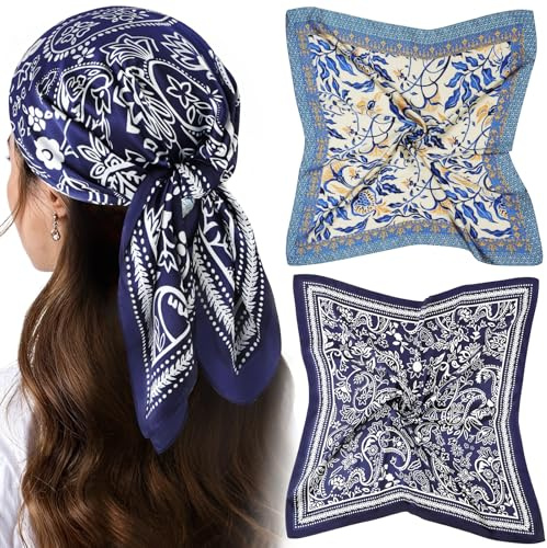 AOOSA Huvudduk för kvinnor, mode bandana dam, klassiska mönster fyrkantig halsduk stor halsduk, färgglad sidenturban, multifunktionella hårtillbehör, 70 x 70 cm