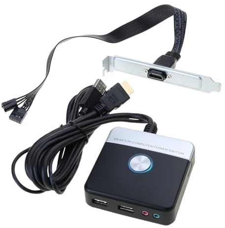 Guaber Installation facile Bouton d'alimentation externe de bureau avec double port USB Câble longue portée 110 cm pour boîtier d'ordinateur PC Alimentation LED