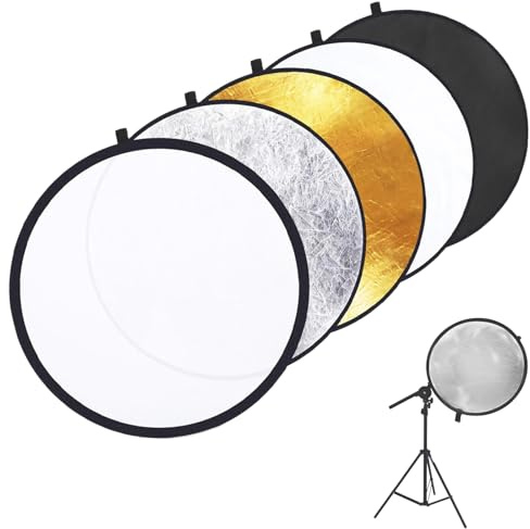 Jiavlyx Reflector 5 En 1, 60cm/23.6inch Reflector Plegable Multifuncional, con Bolsa De Transporte, Reflector Luz para Iluminación De Fotografía De Estudio Y Exteriores