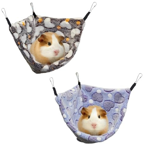 GOMICRAFT Hanging Corner Hammocks with Hooks for Small Animals, Pack of 2 | Ideal Hammocks for Guinea Pigs, Rats, Chinchillas, Squirrels, Hamsters | Perfect for Pet Critter Cages. M, Coffee+Purple